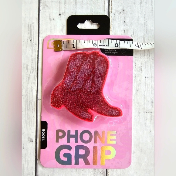 NEW Rhinestone Bling Crystals Pink & Red Cowgirl Boots Popsocket Phone Grip - Picture 6 of 7